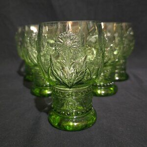 Anthropologie Helianthus Green Glass Water Goblet - Set of 6